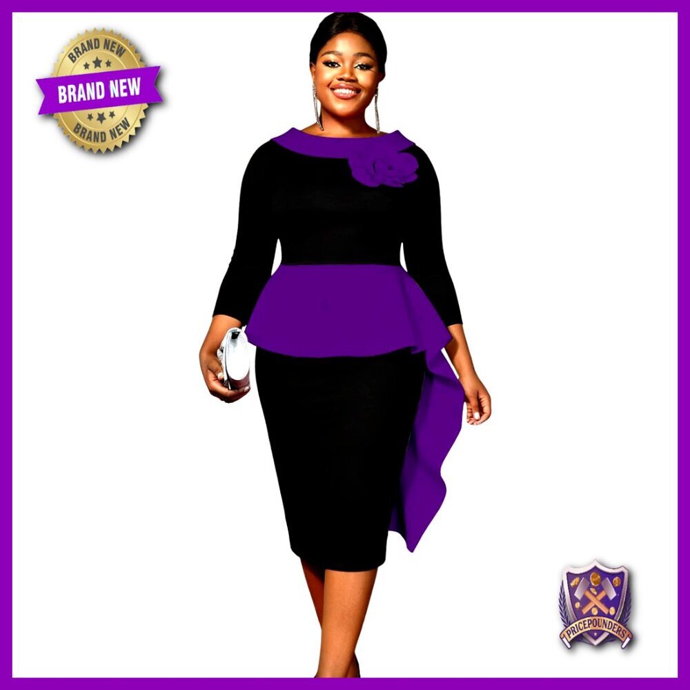 Plus Size Peplum Dress 3/4 Sleeve Formal Business Office Party Sheath